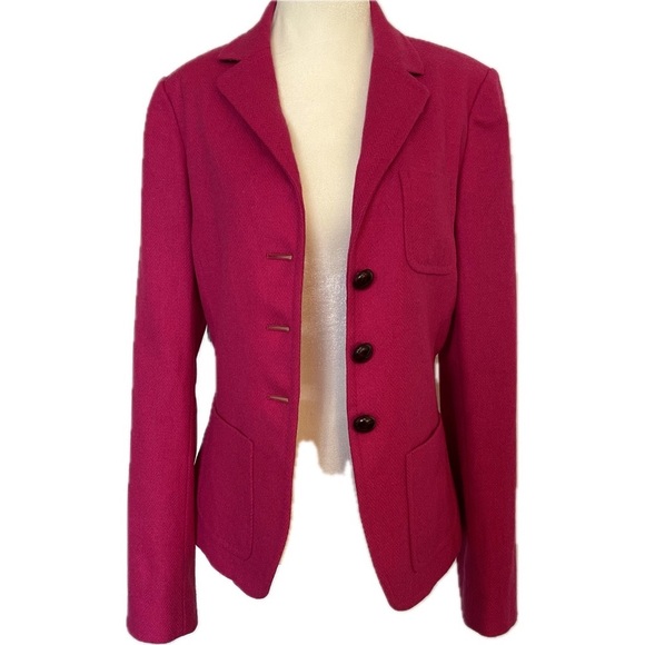 J Crew Robert Noble 100% Wool Fuscia Pink Herringbone Snatched-look Blazer Sz T8 - Picture 4 of 14